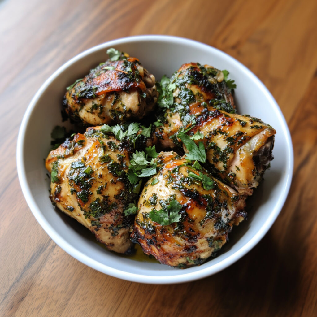Trinidadian Grilled Chicken Thighs in a bowl