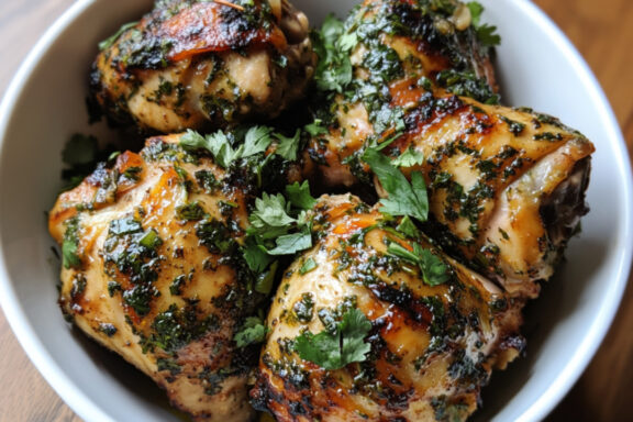 Trinidadian Grilled Chicken Thighs in a bowl