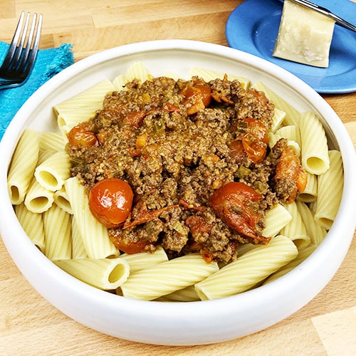 summer tomato bolognese and pasta