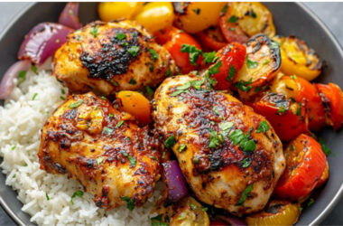 Peri Peri Chicken with Coconut Rice on a plate