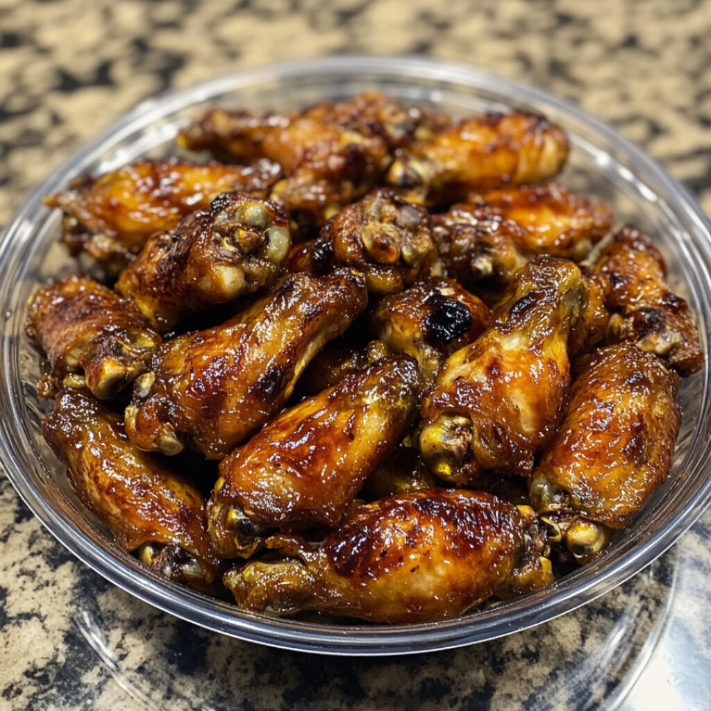 Sticky Garlic and Soy Chicken Wings in a bowl