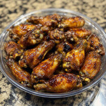 Sticky Garlic and Soy Chicken Wings in a bowl