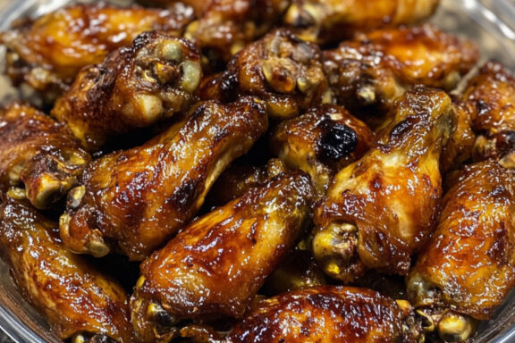 Sticky Garlic and Soy Chicken Wings in a bowl