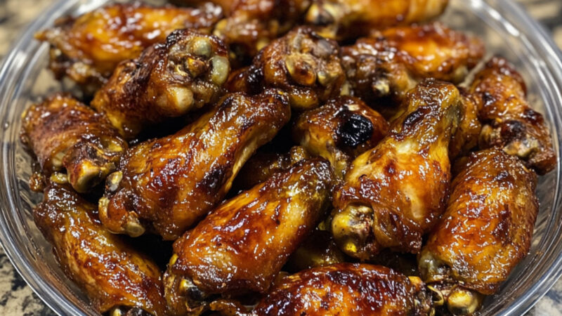 Sticky Garlic and Soy Chicken Wings in a bowl