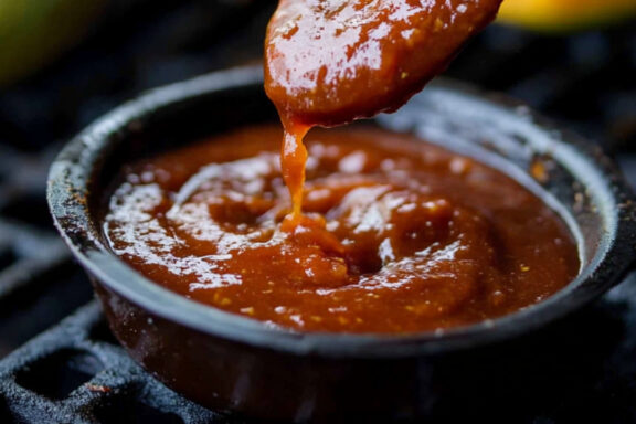 Mango BBQ Sauce in a sauce cup