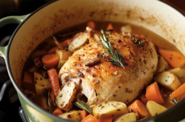 Turkey in a pot with carrots and potatoes