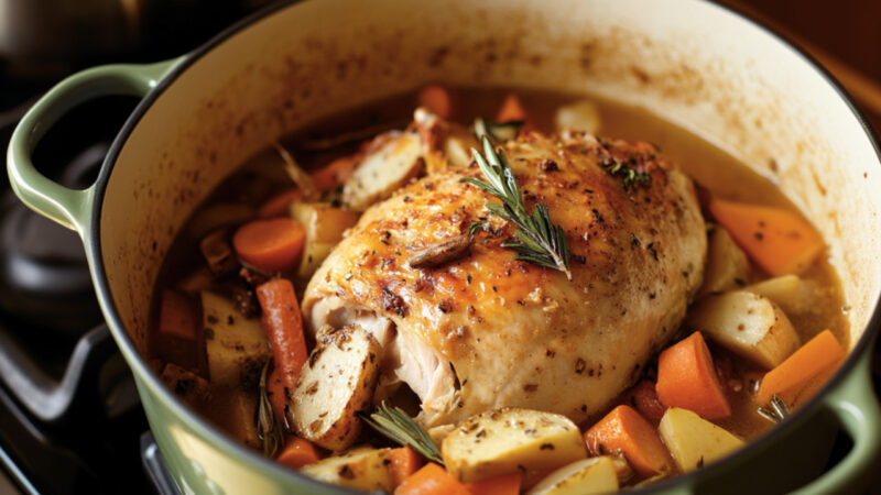 Turkey in a pot with carrots and potatoes