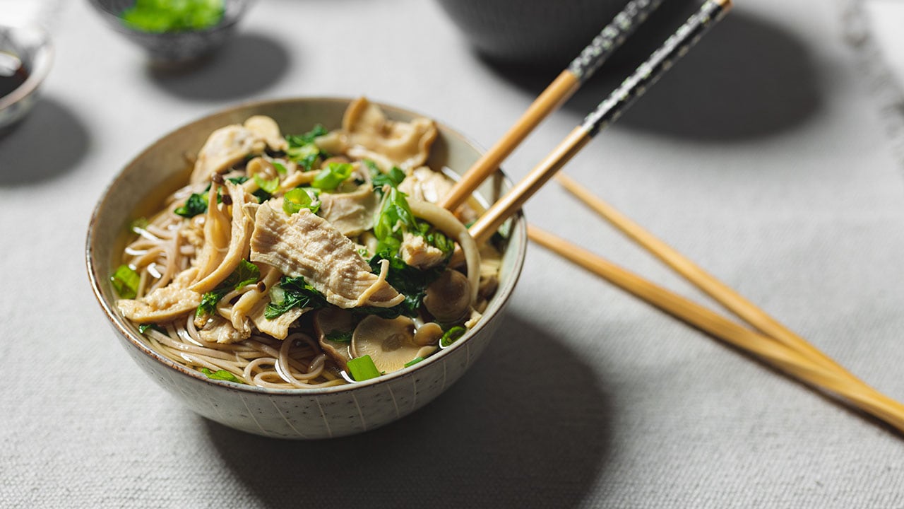 Soba Noodles with Chicken, Mushrooms, and Bok Choy Just Cook by