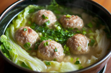 Chinese Pork Meatball Soup in a bowl