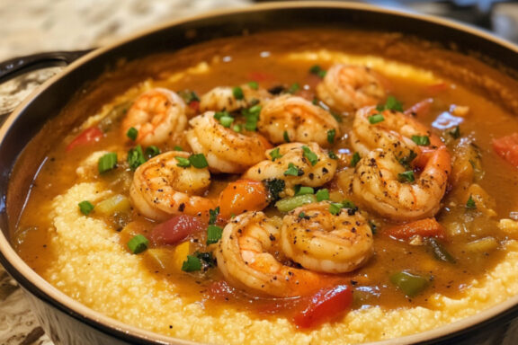 Shrimp Étouffée on a cooking pot