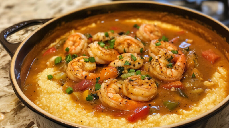 Shrimp Étouffée on a cooking pot