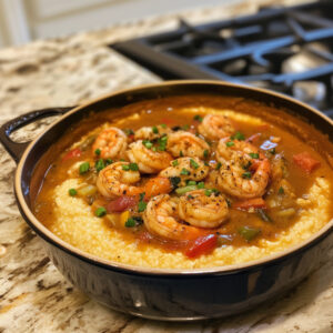 Shrimp Étouffée on a cooking pot