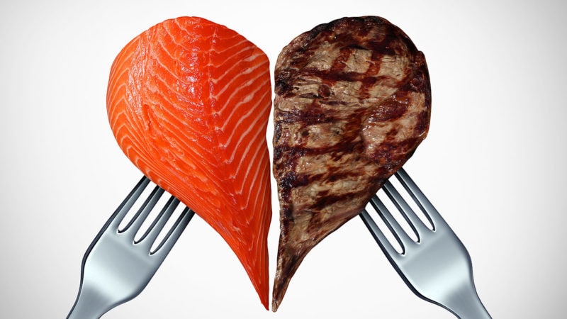 salmon and steak heart