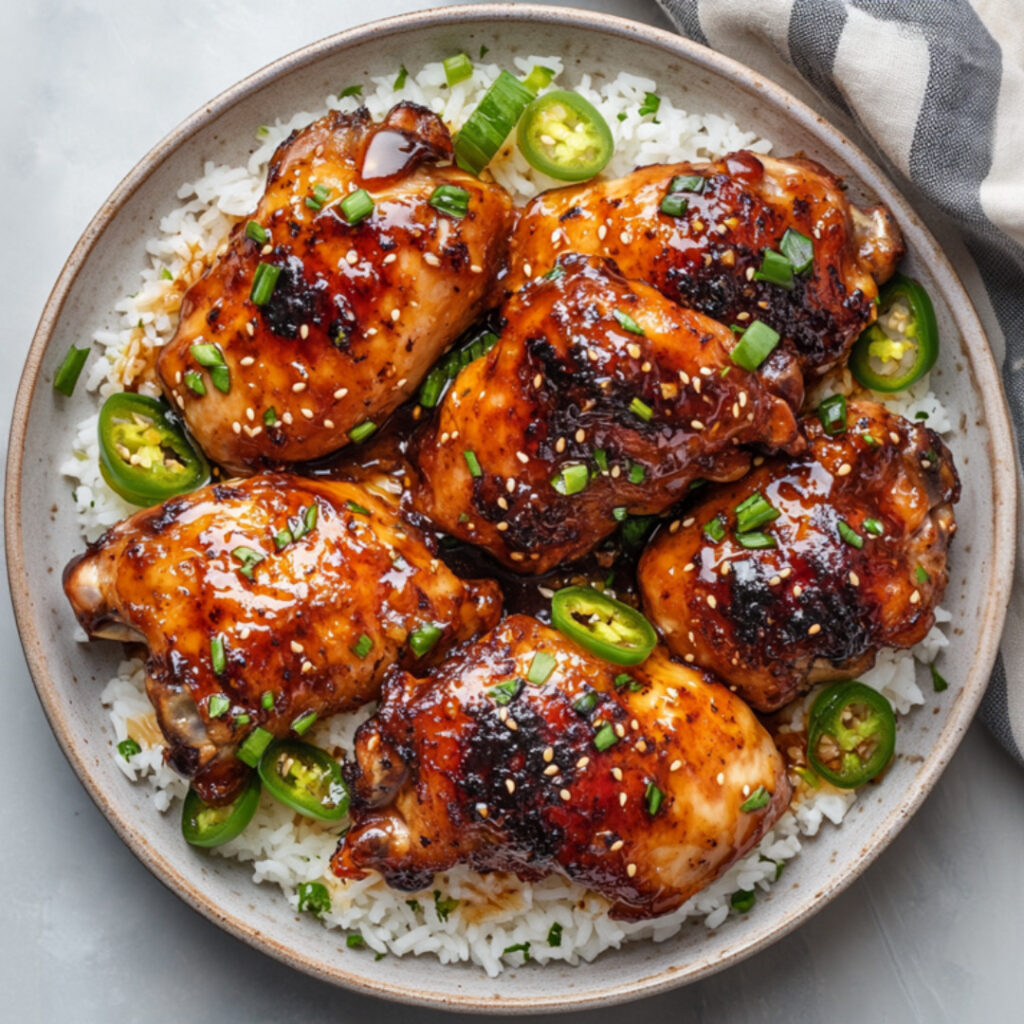 Spicy Caramel Chicken on a plate