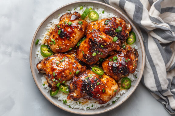 Spicy Caramel Chicken on a plate