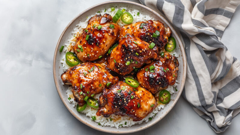 Spicy Caramel Chicken on a plate