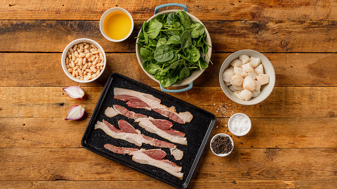 Scallops with Spinach, White Beans, and Bacon Just Cook by ButcherBox