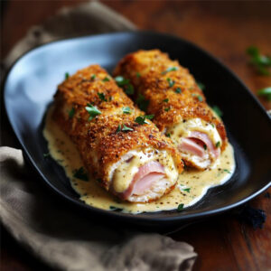 Chicken Cordon Bleu on a plate