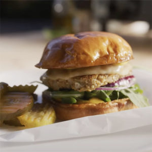 veggie burger with gouda and pickles