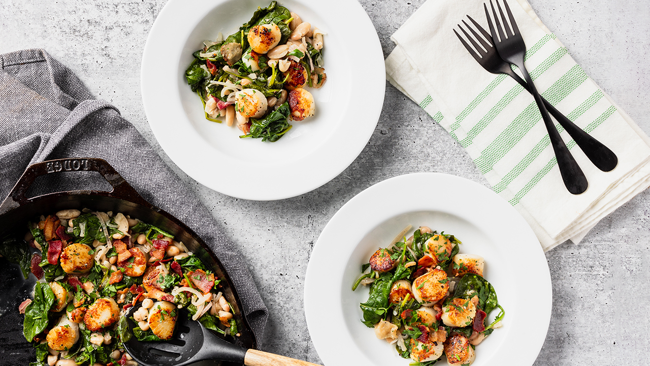 Scallops with Spinach, White Beans, and Bacon Just Cook by ButcherBox