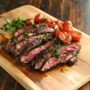 Stout-Marinated Flank Steak on a chopping board