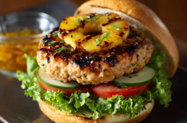 Teriyaki Salmon Burgers on a plate