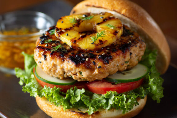 Teriyaki Salmon Burgers on a plate