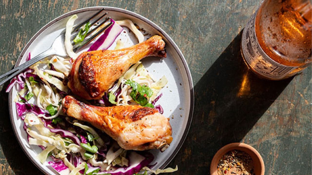 SheetPan Buttermilk Drumsticks with Spiced Cabbage Slaw Just Cook by