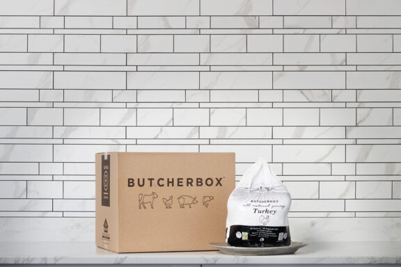 a butcherbox box with packaged turkey