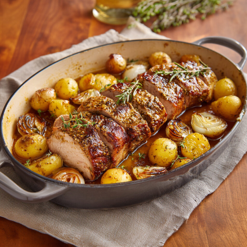 Mustardy Pork Sirloin Roast on a pot