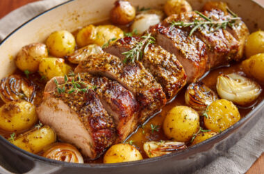 Mustardy Pork Sirloin Roast on a pot