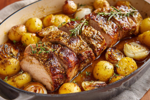 Mustardy Pork Sirloin Roast on a pot