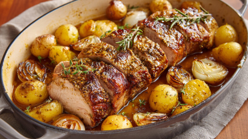 Mustardy Pork Sirloin Roast on a pot