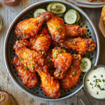Air Fryer Nashville-Style Hot Chicken Wings on a colander