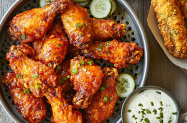 Air Fryer Nashville-Style Hot Chicken Wings on a colander