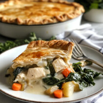 Chicken Pot Pie with Greens and Root Vegetables on a plate