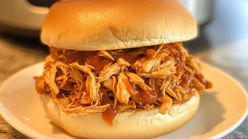The Instant Pot Version of Sonny's BBQ’s Pulled Chicken on a plate