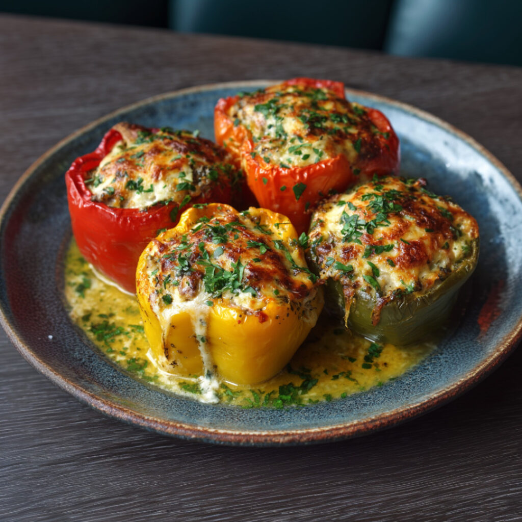 Turkey and Mozzarella Stuffed Peppers on a plate
