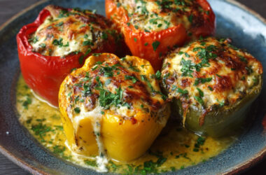 Turkey and Mozzarella Stuffed Peppers on a plate
