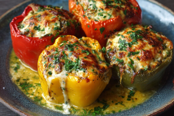 Turkey and Mozzarella Stuffed Peppers on a plate