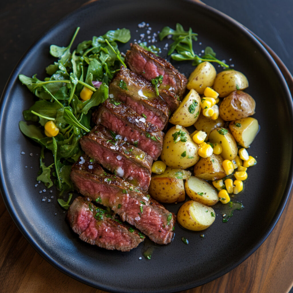 Dry-Aged Strip Steak Salad on a plate