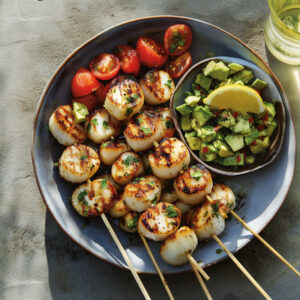 Grilled Scallops with Avocado Salsa on a plate