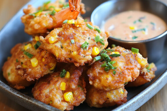 Shrimp and Corn Fritters on a plate