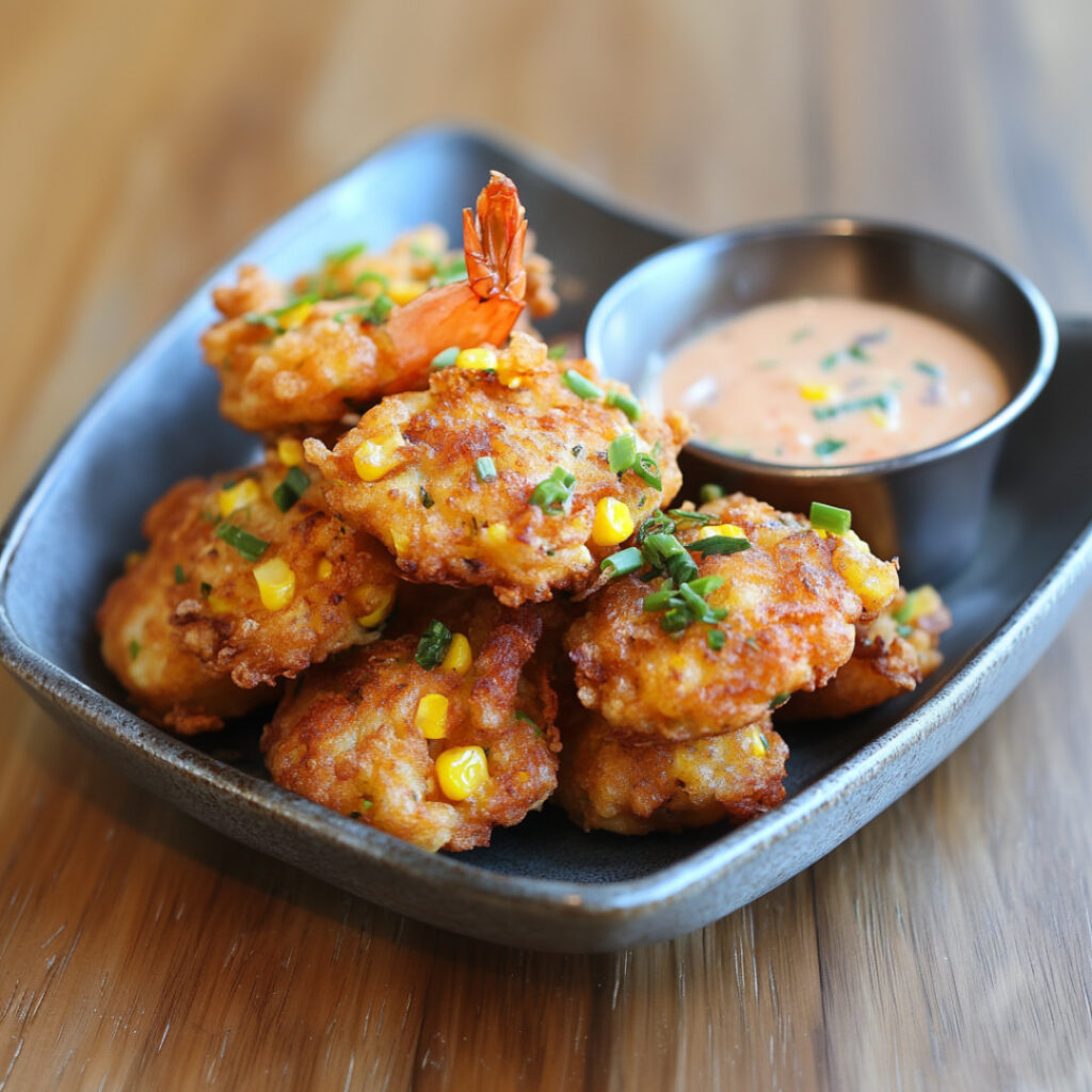 Shrimp and Corn Fritters on a plate