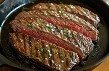 Flat Iron Steak in a cooking pan