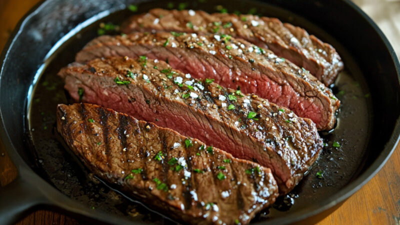 Flat Iron Steak in a cooking pan