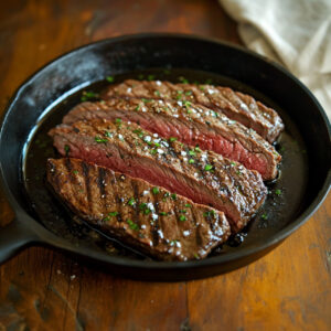 Flat Iron Steak in a cooking pan