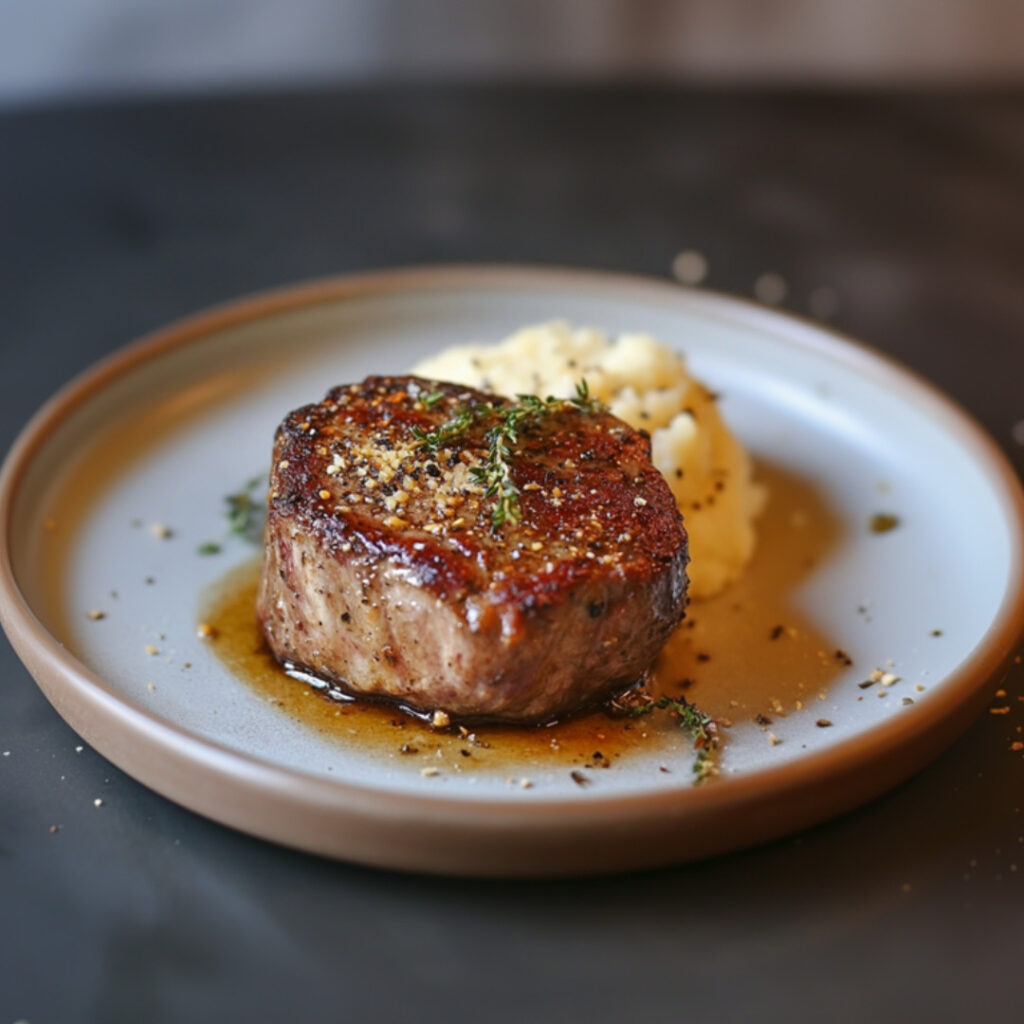 Simple Reverse-Seared Filet Mignon on a plate