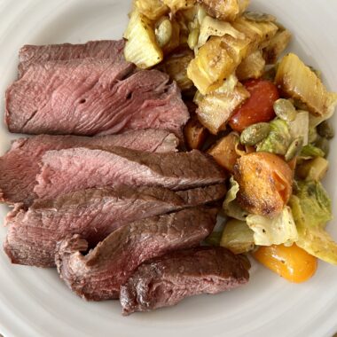 Filet mignon with roasted vegetable salad