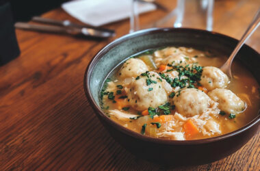 Chicken & Matzo Ball Dumpling Soup in a bowl